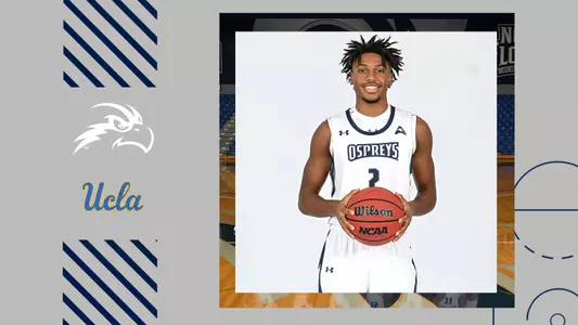 Men's basketball preview graphic for game against UCLA featuring a head shot of Chaz Lanier and logos for North Florida and UCLA