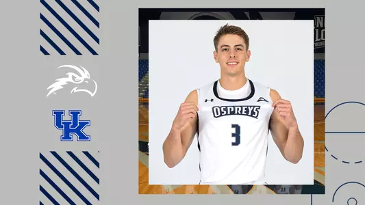 Men's basketball preview graphic for game against Kentucky featuring a head shot of Carter Hendricksen and logos for North Florida and Kentucky