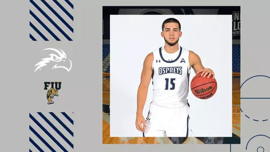 Men's basketball preview graphic for game against FIU featuring a head shot of Jose Placer and logos for North Florida and FIU