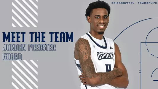 Meet the Osprey graphic with head shot of Jordan Preaster with with text on gray background