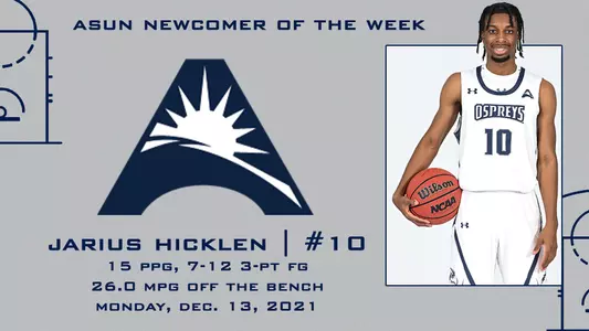 Jarius Hicklen Newcomer of the Week graphic with a posed shot of jarius next to text over a gray background