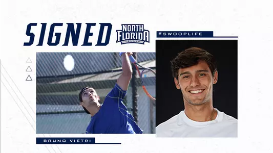 Bruno Vietri signing graphic with two photos of him over a white background