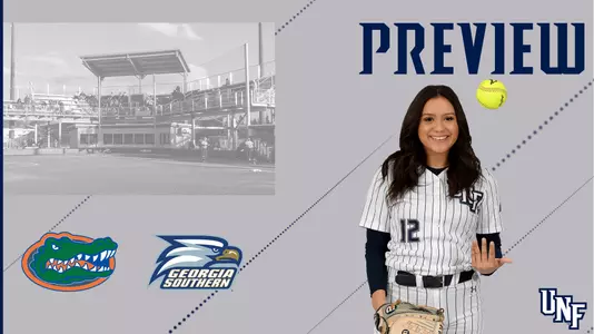 Softball preview with Florida and Georgia Southern logos featuring athlete Bailee Aguigui