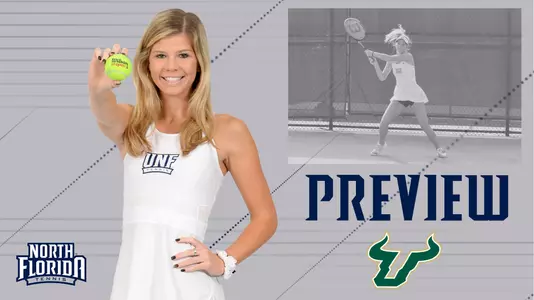 women's tennis USF preview with action and posed shot of Kendall Nash