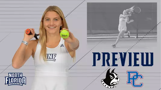 wten preview graphic featuring action and posed shots of Annabelle Davis and Wofford and Presbyterian logos