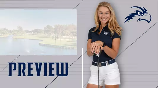 Preview for women's golf Paradise Invitational tournament at Boca Lago Country Club featuring a head shot of Sara McKevitt and background image of Boca Lago clubhouse