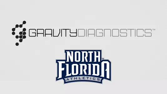 Gravity Diagnostic logo and North Florida Athletics logo on a gray background