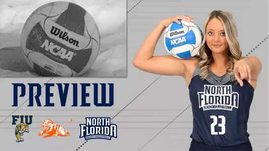 bvb preview graphic with a picture of Maddie Norris over a gray background with logos of FMU, FIU and UNF