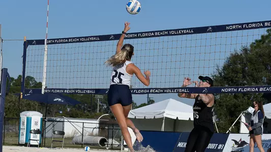 Chantel McMillan makes an attack on the ball.