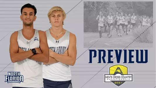 Men's XC ASUN Championship preview with posed shots of Nathan Jubran and Jake Turner