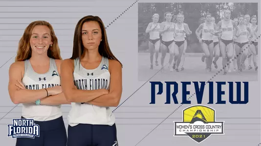 Women's XC ASUN Championship Review with posed shots of Camryn Cooney and Mia McLain