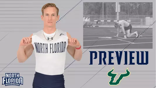 Men's Track preview at USF featuring action and posed shots of Spencer Shaw