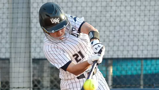 Ashley Goebel hits the ball against Illinois State