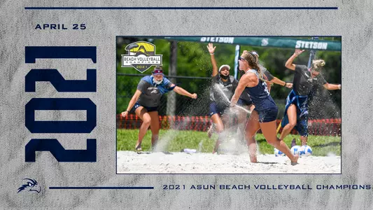Graphic promoting UNF's win int he AsuN championship with celebration