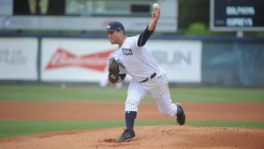 Austin Bogart throws a pitch to the plate.