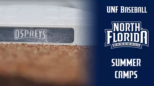 unf baseball summer camps graphic with a picture of the base and text