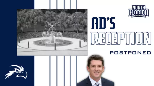 The 2020-21 AD's Reception was postponed using a graphic with head shot of AD Nick Morrow and the UNF fountain
