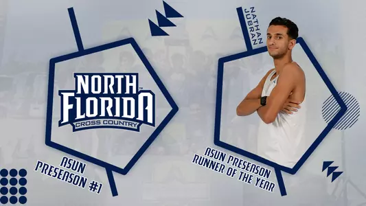 XC Preseason Honors Graphic of Men's team being favorites and nathan jubran being the runner of the year