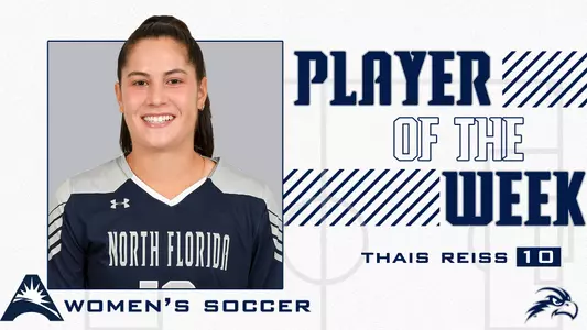 Thais Reiss head shot on graphic announcing her selection as the ASUN Player of the Week