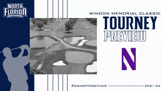 Men's Golf preview graphic for Windon Memorial Classic featuring background image of Lake Shore Country Club