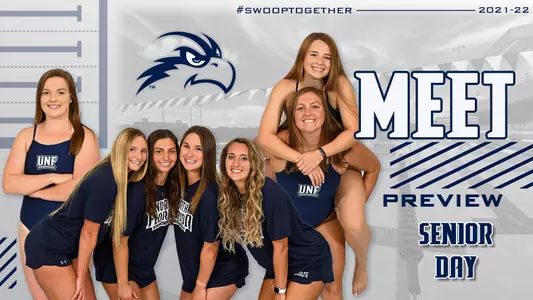 North Florida swimming seniors pose as a group with pool in the background