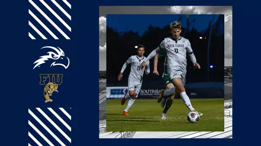 UNF-FIU match notes graphic of bryson smith kicking ball