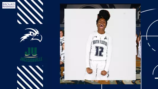 kaila rougier WBB at JU preview graphic with a picture of her