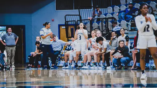 UNF women's basketball bench celebrating