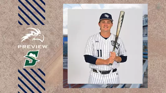 UNF Baseball graphic with Grant Grodi holding a bat next to Stetson logo.