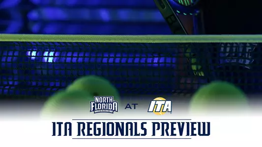 ITA Regionals preview graphic with two logos over a background of tennis balls