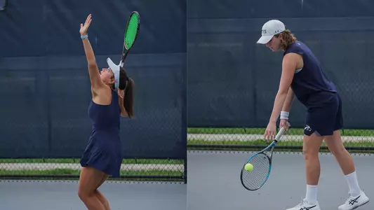 Isabel Oliveira and Kit hitting a serve