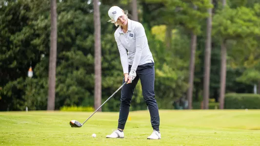 Christin Eisenbeiss lining up her drive on the box