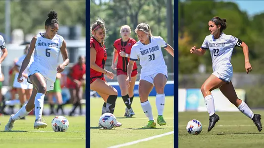 pictures of unf women's soccer's allyna thurston, allie fekany and zara siassi