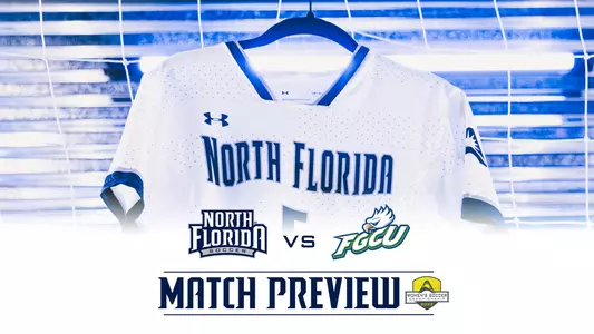 women's soccer preview graphic with fgcu and asun logo on it
