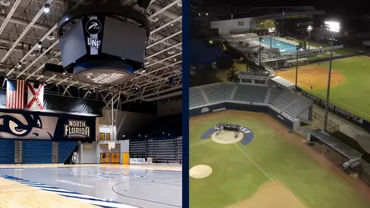 photo of UNF Arena and Harmon Stadium complex under the lights