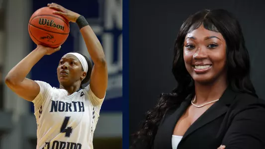 Adrienne Jackson shooting a jump shot and a headshot of her