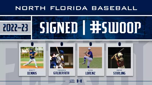 north florida baseball signees 2022 with picture of four signees