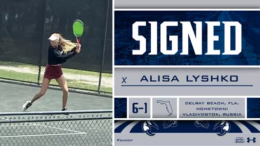 Alisa Lyshko signed graphic with her hometown list and florida over a gray background