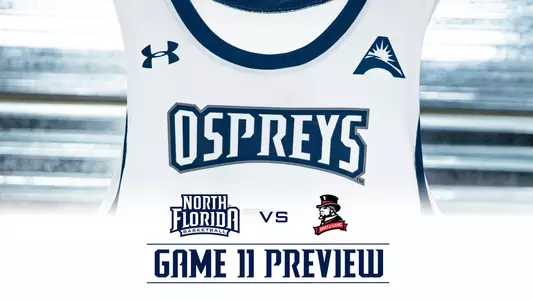 North Florida men's basketball preview graphic with Davis & Elkins logo on it