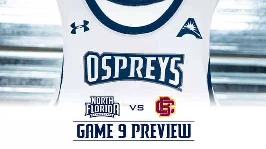 UNF men's basketball preview graphic with a Bethune-Cookman logo