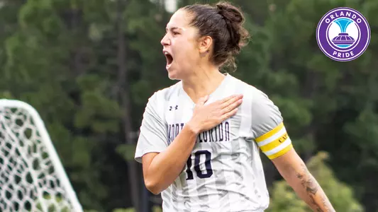 Thais Reiss celebrating with an Orlando Pride logo
