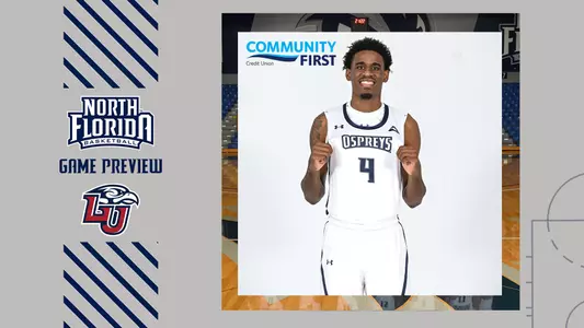 MBB preview graphic against Liberty with a picture of Jordan Preaster