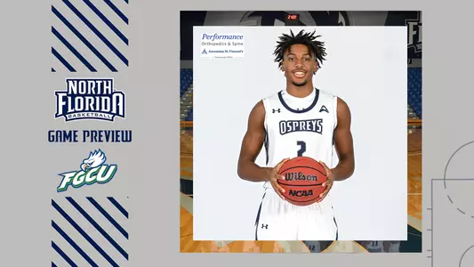 Chaz Lanier preview graphic for the FGCU game with logos and a posed shot of him