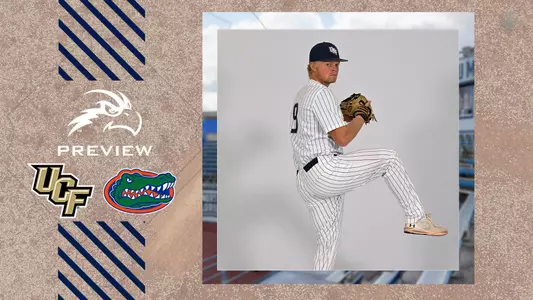 North Florida baseball preview graphic with UF and UCF logos and picture of Zach Chappell pitching
