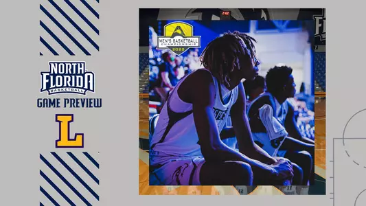 ASUN men's basketball championship preview graphic 2022 with Jadyn Parker looking on