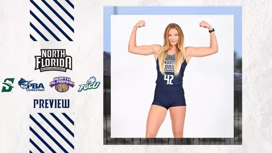 unf beach volleyball preview with pose shot of Taryn