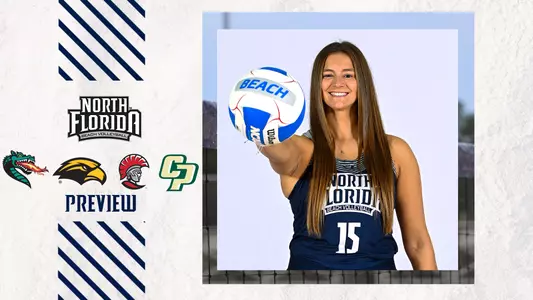 unf beach volleyball preview with pose shot of Leah