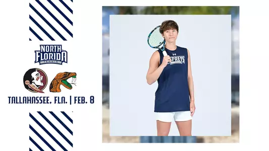 women's tennis preview against FSU and FAMU with logos and a picture of Kit Gulihur
