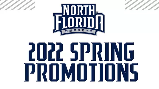 North Florida spring promotions graphic with unf emblem logo and text over a white background