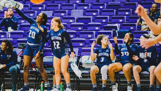 UNF women's basketball team celebration at Lipscomb